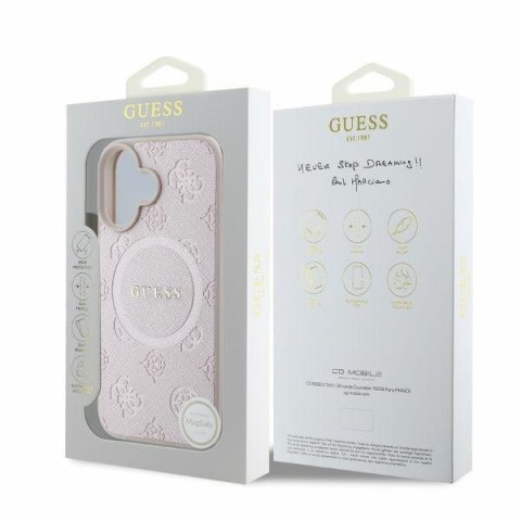 Guess GUHMP16SPSAPSMEP iPhone 16 6.1" różowy/pink hardcase Saffiano Peony Classic Logo MagSafe