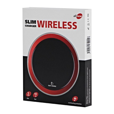 All New, Bezprzewodowa ładowarka, ultra cienki, do telefonów, czerwona, 5/9V, 10W, ochrona przed przegrzaniem, Qi