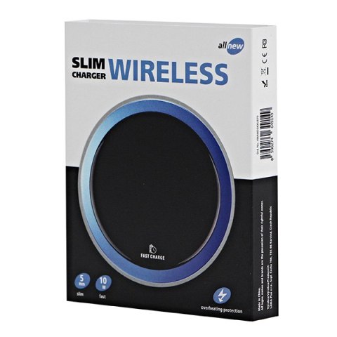 All New, Bezprzewodowa ładowarka, ultra cienki, do telefonów, niebieska, 5/9V, 10W, ochrona przed przegrzaniem, Qi