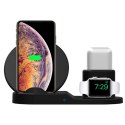 Bezprzewodowa ładowarka 3v1, do telefonów, Apple Watch, czarna, 5/9V, 15W, Qi