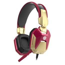 E-Blue IRON MAN EHS908, Gaming Headset, słuchawki z mikrofonem, regulacja głośności, czerwona, 2x 3.5 mm jack + USB