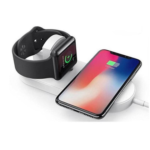 Ładowarka bezprzewodowa 2 w 1, do telefonów i Apple Watch, biała, 5V, 10W, Qi