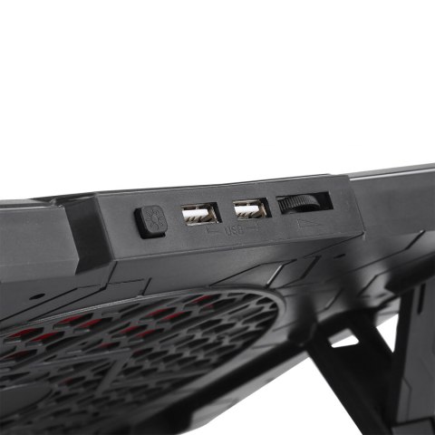 Stojak pod notebook, FN-40, podświetlenie, 18 cm wentylator, czarno-czerwony, Marvo, z 2-portowym hub-em