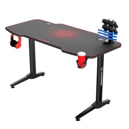 ULTRADESK Biurko dla gracza FRAG - RED, 140x66 cm, 76 cm, z XXL podkładką pod mysz, uchwyt na słuchawki i napój