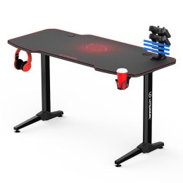 ULTRADESK Biurko dla gracza FRAG - RED, 140x66 cm, 76 cm, z XXL podkładką pod mysz, uchwyt na słuchawki i napój