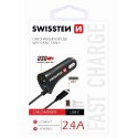 SWISSTEN, USB C - ładowarka samochodowa, 1x USB C+ USB port 12V, 5V, 2400mA, do ładowania telefonów komórkowych i GPS, czarna