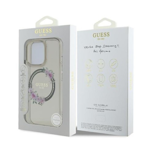 Guess GUHMP16LHFWFCK iPhone 16 Pro 6.3" czarny/black hardcase IML Flowers Wreath MagSafe