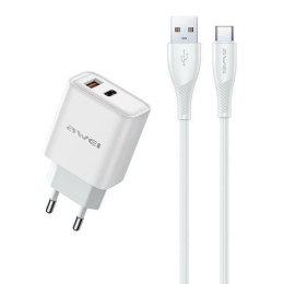 AWEI ład. siec. PD81T-EU 22.5W + kabel USB + USB-C biała/white GaN