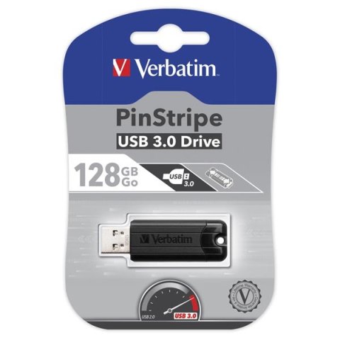 Verbatim USB flash disk, USB 3.0 (3.2 Gen 1), 128GB, PinStripe, Store N Go, czarny, 49319, USB A, z wysuwanym złączem