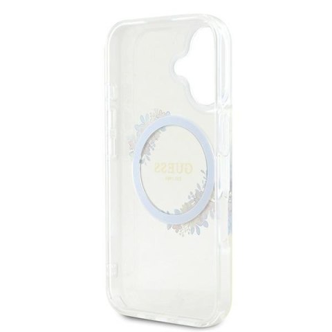 Guess GUHMP16SHFWFCT iPhone 16 6.1" przeźroczysty/transparent hardcase IML Flowers Wreath MagSafe