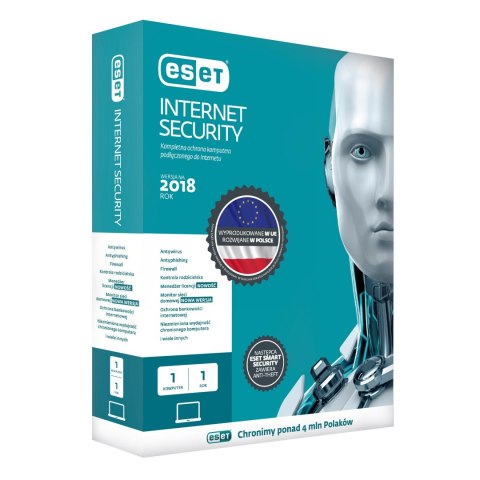 Oprogramowanie ESET Internet Security dla 1 komputera, 12 m-cy, BOX