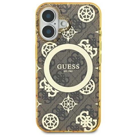 Guess GUHMP16SH4PYEEW iPhone 16 6.1" brązowy/brown hardcase IML Peony On 4G Background MagSafe