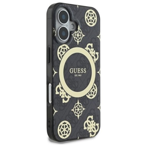 Guess GUHMP16SH4PYEEK iPhone 16 6.1" czarny/black hardcase IML Peony On 4G Background MagSafe