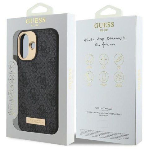 Guess GUHMP16SU4GPRK iPhone 16 6.1" czarny/black hardcase 4G Logo Plate MagSafe