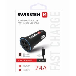 SWISSTEN, ładowarka samochodowa, micro USB, + kabel USB (A male-micro) 12V, 5V, 2400mA, do ładowania telefonów komórkowych i GPS