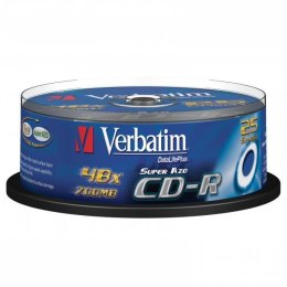 Verbatim CD-R, 43352, DataLife PLUS, 25-pack, 700MB, Super Azo, 52x, 80min., 12cm, Crystal, bez możliwości nadruku, cake box, St