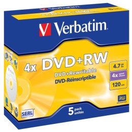 Verbatim DVD+RW, 43229, DataLife PLUS, 5-pack, 4.7GB, 4x, 12cm, General, Standard, jewel box, Scratch Resistant, bez możliwości 
