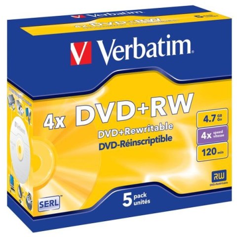 Verbatim DVD+RW, 43229, DataLife PLUS, 5-pack, 4.7GB, 4x, 12cm, General, Standard, jewel box, Scratch Resistant, bez możliwości 