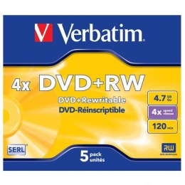Verbatim DVD+RW, 43229, DataLife PLUS, 5-pack, 4.7GB, 4x, 12cm, General, Standard, jewel box, Scratch Resistant, bez możliwości 