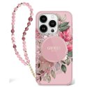 Guess GUHMP16LHFWBRCESP iPhone 16 Pro 6.3" różowy/pink hardcase IML Flowers With Pearl Strap MagSafe