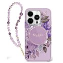 Guess GUHMP16LHFWBRCESU iPhone 16 Pro 6.3" fioletowy/purple hardcase IML Flowers With Pearl Strap MagSafe