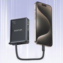 AWEI PowerBank z wbudowanym kablem P87K 10000mAh czarny/black 30W