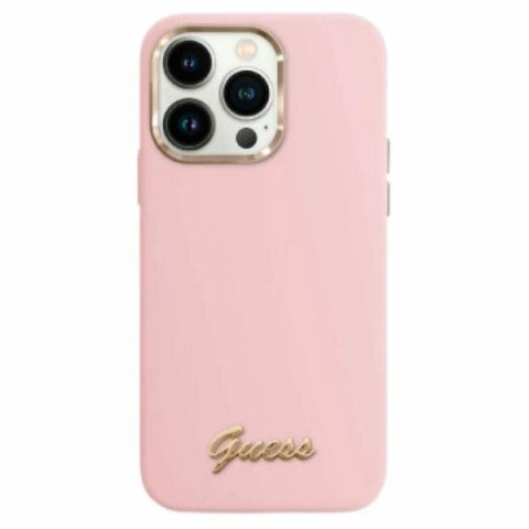 Guess GUHCP16XSMBSLP iPhone 16 Pro Max 6.9" różowy/pink hardcase Silicone Script Metal Logo & Frame