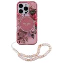 Guess GUHMP16LHFWBRCESP iPhone 16 Pro 6.3" różowy/pink hardcase IML Flowers With Pearl Strap MagSafe