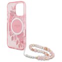 Guess GUHMP16LHFWBRCESP iPhone 16 Pro 6.3" różowy/pink hardcase IML Flowers With Pearl Strap MagSafe