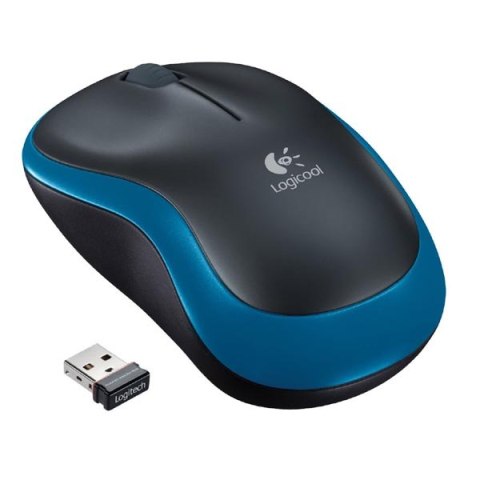 Logitech Mysz M185, 1000DPI, 2.4 [GHz], optyczna, 2kl., 1 scroll, bezprzewodowa, niebieska, 1 szt AA, do notebooka, uniwersalny