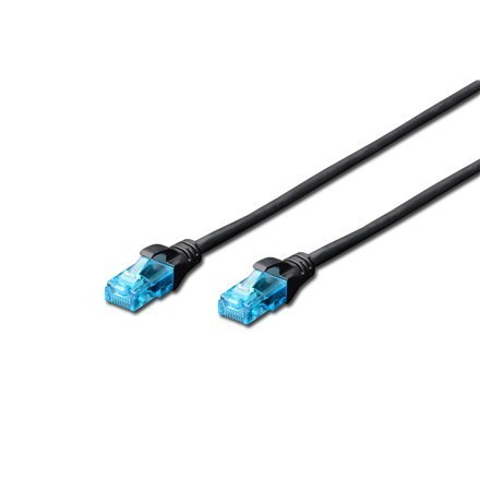 Digitus | Kabel krosowy | CAT 5e U-UTP | PVC AWG 26/7 | 1 m | Czarny | Wtyk modułowy RJ45 (8/8) | Gniazda z zabezpieczeniem prze