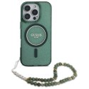 Guess GUHMP16LHGCRELSA iPhone 16 Pro 6.3" zielony/green hardcase IML Glitter With Pearl Strap MagSafe