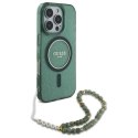 Guess GUHMP16LHGCRELSA iPhone 16 Pro 6.3" zielony/green hardcase IML Glitter With Pearl Strap MagSafe