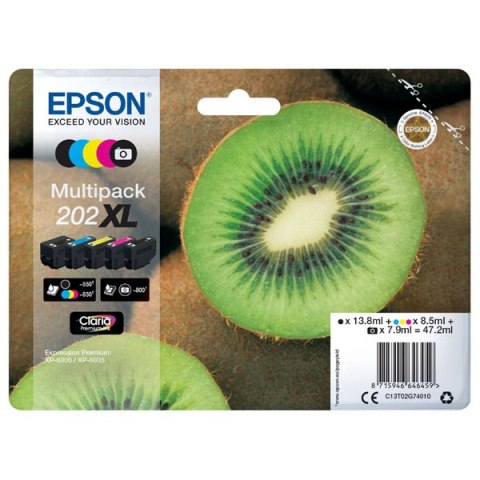 Epson oryginalny ink / tusz C13T02G74010, 202 XL, CMYK, 1x13.8, 1x7.9ml, 3x8.5ml, Epson XP-6000, XP-6005