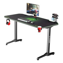 ULTRADESK Biurko dla gracza FRAG - GREEN, 140x66 cm, 76 cm, z XXL podkładką pod mysz, uchwyt na słuchawki i napój