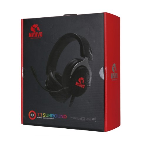 Marvo HG9052, słuchawki z mikrofonem, regulacja głośności, czarna, 7.1 (wirtualne), podświetlane na czerwono, 7.1 (virtual) typ
