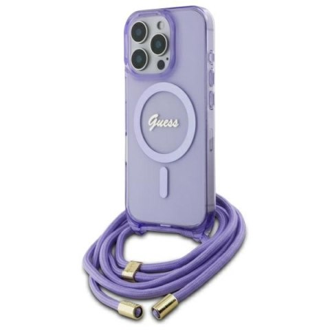 Guess GUHMP16LHCTSGNSU iPhone 16 Pro 6.3" fioletowy/purple hardcase Crossbody Cord Script MagSafe