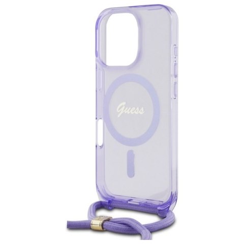 Guess GUHMP16LHCTSGNSU iPhone 16 Pro 6.3" fioletowy/purple hardcase Crossbody Cord Script MagSafe