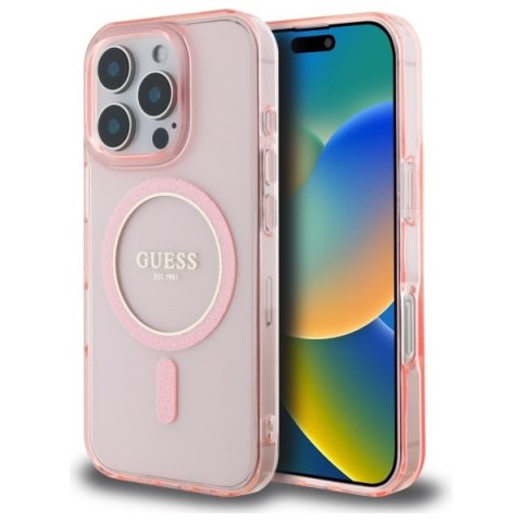 Guess GUHMP16LHFGEREP iPhone 16 Pro 6.3" różowy/pink hardcase IML Glitter Circle MagSafe