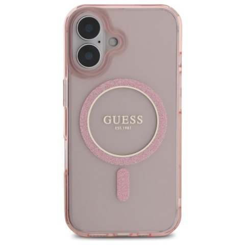 Guess GUHMP16SHFGEREP iPhone 16 6.1" różowy/pink hardcase IML Glitter Circle MagSafe