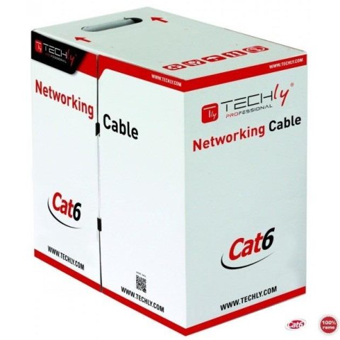 Kabel instalacyjny TechlyPro skrętka Cat6 UTP 4x2 drut 100% miedź 305m, szary