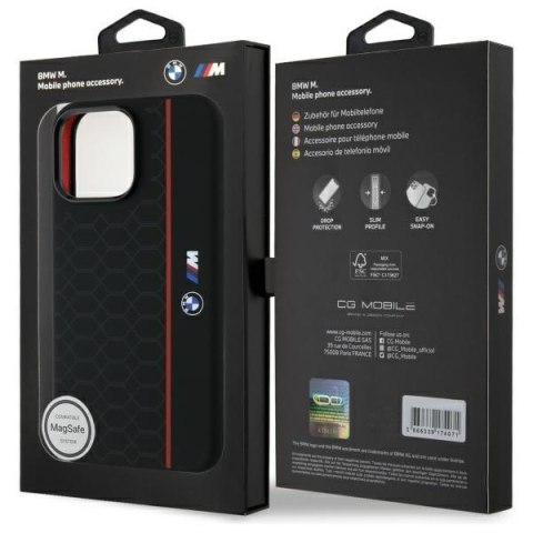 BMW BMHMP16X23SHER iPhone 16 Pro Max 6.9" czarny/black hardcase Silicone Hexagon Red Line MagSafe