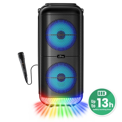 Głośnik BT POWER AUDIO MT3183 Karaoke/Bluetooth 5.3/FM/MP3/MicroSD/USB/AUX/Jack 6.3/USB-C/Iluminacja/RMS 50W/PMPO 900W