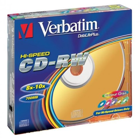 Verbatim CD-RW, 43167, DataLife PLUS, 5-pack, 700MB, Serl, 8-12x, 80min., 12cm, Color, bez możliwości nadruku, slim box, Color, 