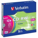 Verbatim CD-RW, 43167, DataLife PLUS, 5-pack, 700MB, Serl, 8-12x, 80min., 12cm, Color, bez możliwości nadruku, slim box, Color, 