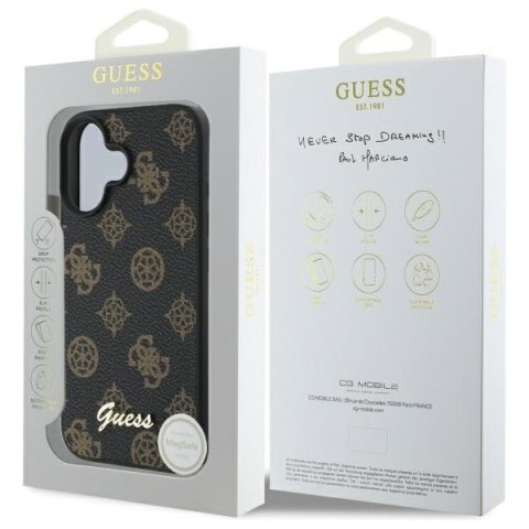 Guess GUHMP16SPGPYSK iPhone 16 6.1" czarny/black hardcase Peony Script MagSafe