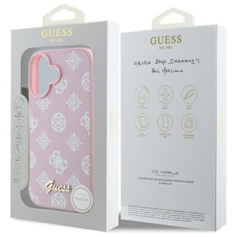 Guess GUHMP16SPGPYSP iPhone 16 6.1" różowy/pink hardcase Peony Script MagSafe