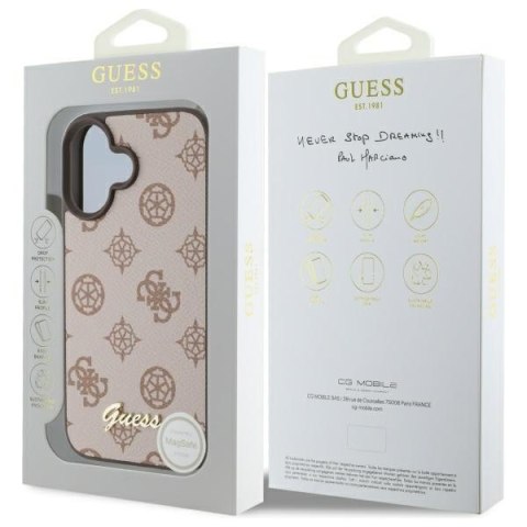 Guess GUHMP16SPGPYSW iPhone 16 6.1" brązowy/brown hardcase Peony Script MagSafe