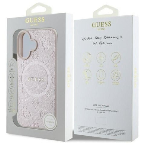 Guess GUHMP16SPSAPSMEP iPhone 16 6.1" różowy/pink hardcase Saffiano Peony Classic Logo MagSafe