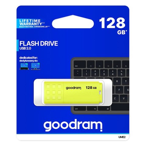 Goodram USB flash disk, USB 2.0, 128GB, UME2, żółty, UME2-1280Y0R11, USB A, z osłoną